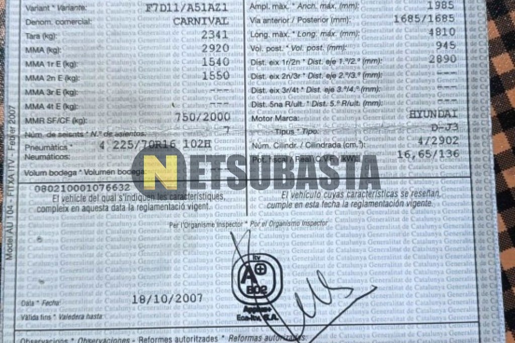 Kia Carnival 2.9 CRDI VGT 7 plazas Aut. 2007
