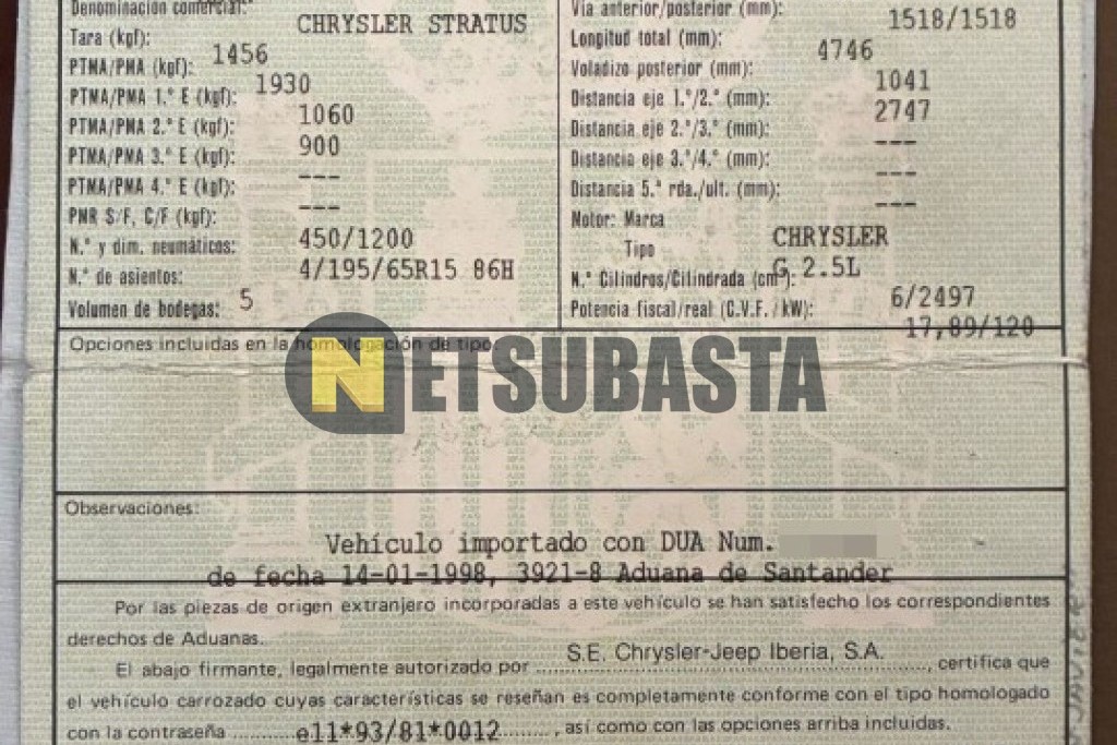 Chrysler Stratus 2.5 1998