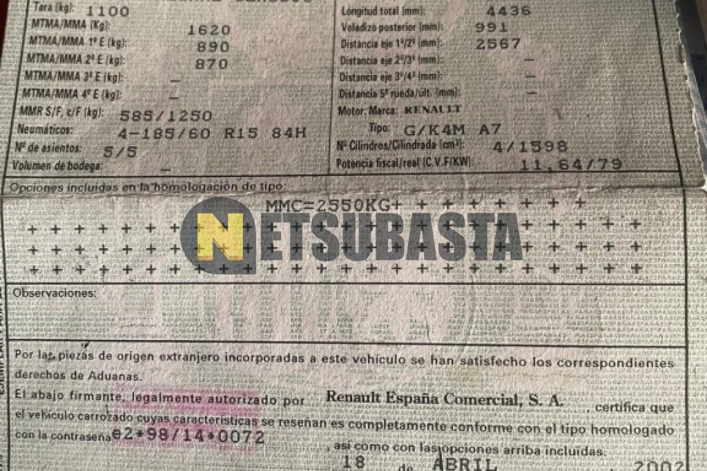 Renault Megane Classic 1.6 16V 2002