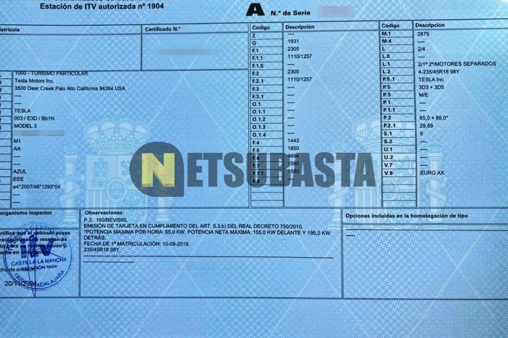 Tesla Model 3 Tracción integral 2019