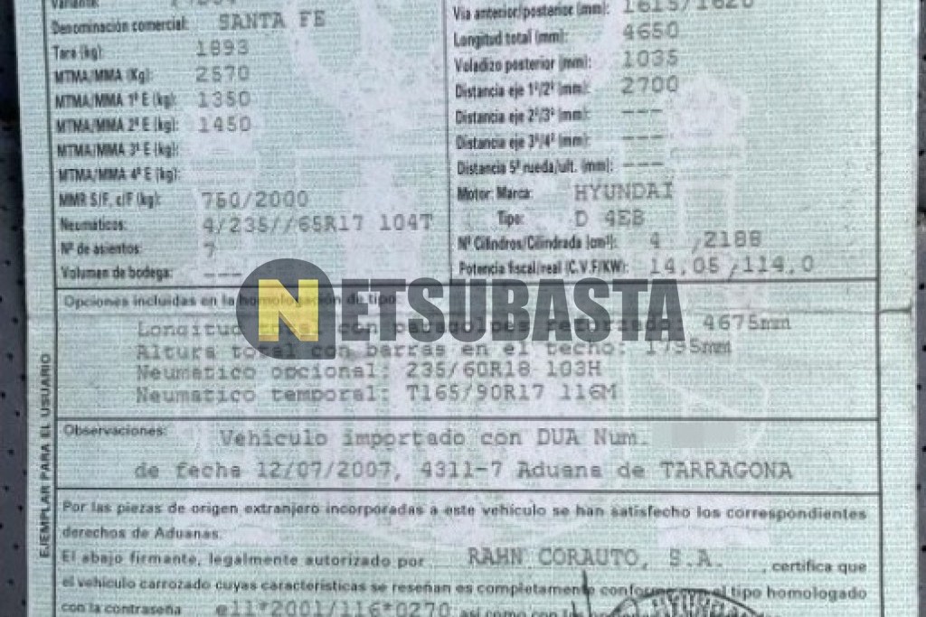 Hyundai Santa Fe 2.2 VGT Aut. 7 plazas 2007