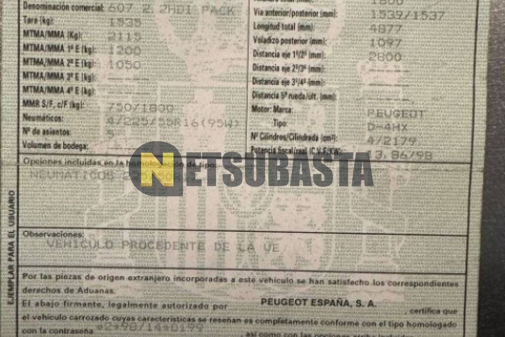 Peugeot 607 2.2 HDi 2003