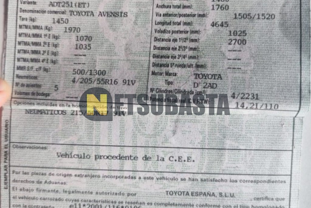 Toyota Avensis Sedán 2.2 D-4D 2007