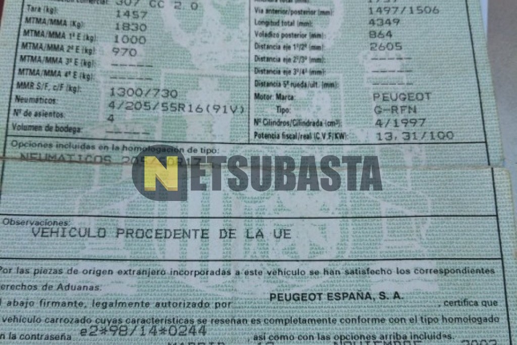 Peugeot 307 CC 2.0 16v 2003
