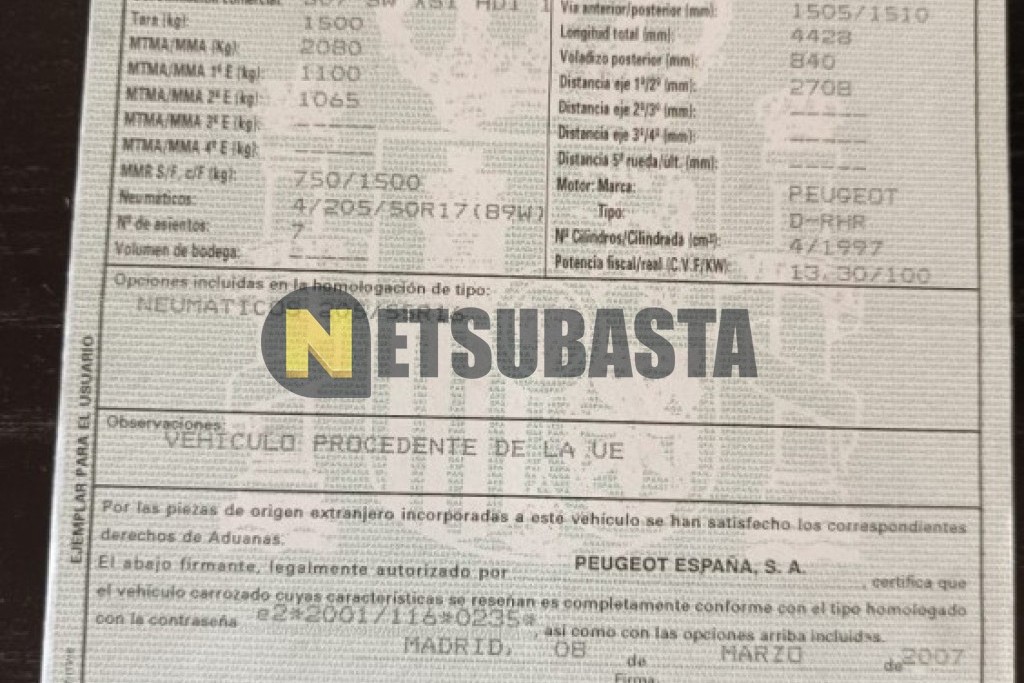 Peugeot 307 SW 2.0 HDi FAP 2007