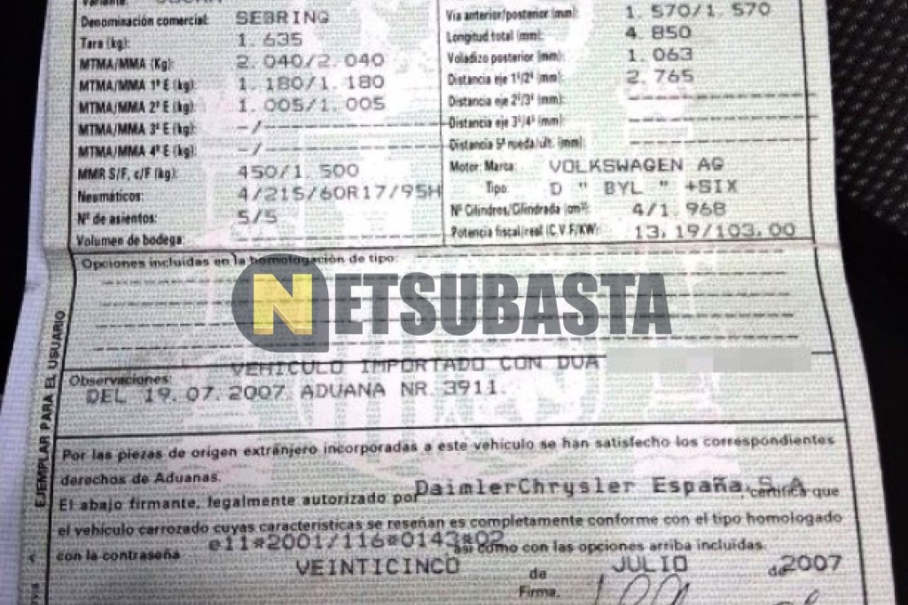 Chrysler Sebring 200 C Sedan 2.0 CRD 2007