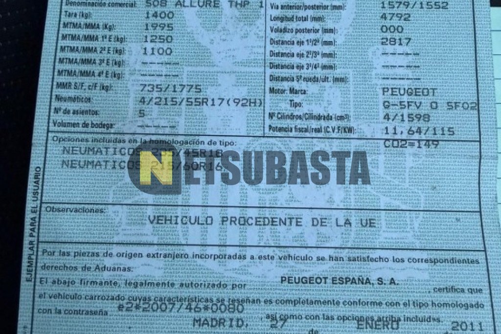 Peugeot 508 1.6 THP 2011