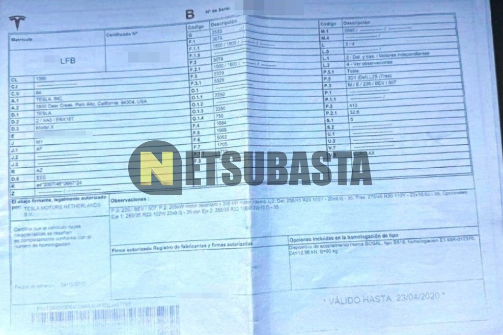 Tesla Model X Gran autonomía plus 2020