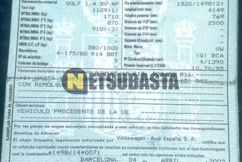 Volkswagen Golf 1.4 2002